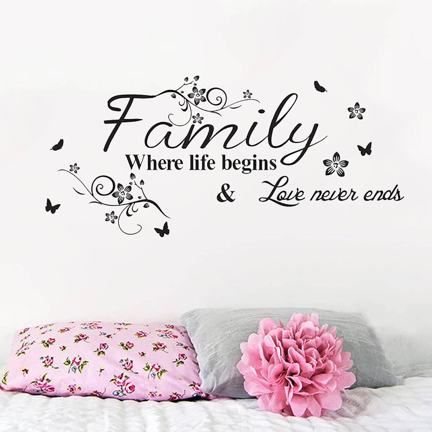 Wall Stickers, Home Decorations for Living Room, Family &#x27;Where Life Begins &#x26; Love Never Ends&#x27;, Multicolor Letter Wall Decor, Vinyl, Custom Style, Matte Finish
