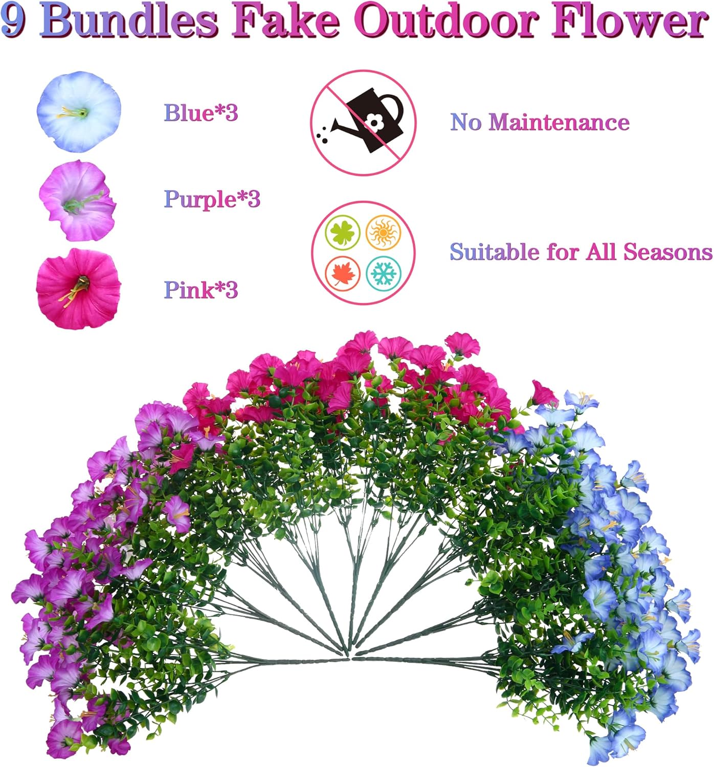 Summer Bushes Outdoor Artificial Flowers 9 Bundles Fake Flowers