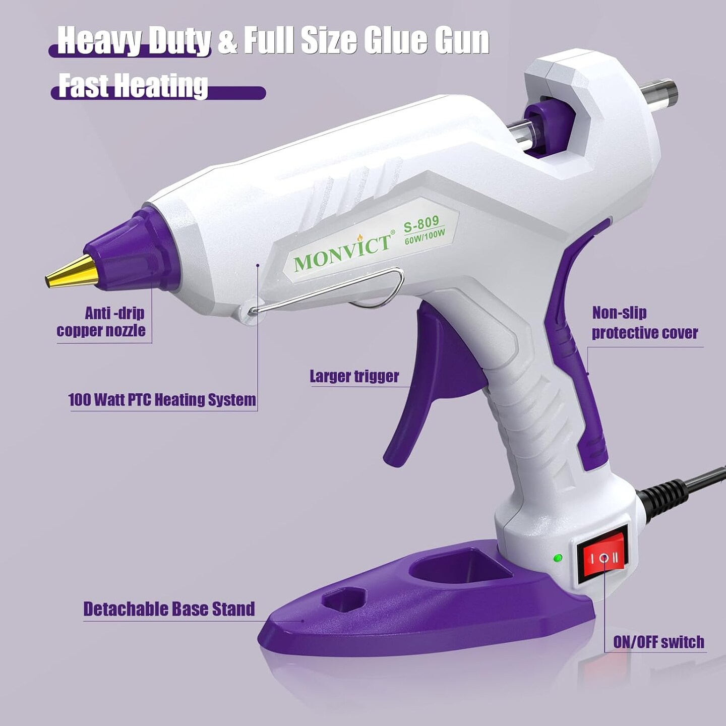 Full Size Hot Glue Gun with 60/100W and On/Off Switch, Dual Temp Heavy Duty Industrial Hot Melt Glue Gun with 15 Hot Glue Sticks (7/16&#x22;) and 3 Finger Protectors for Craft, DIY and Repairs Visit the MONVICT Store