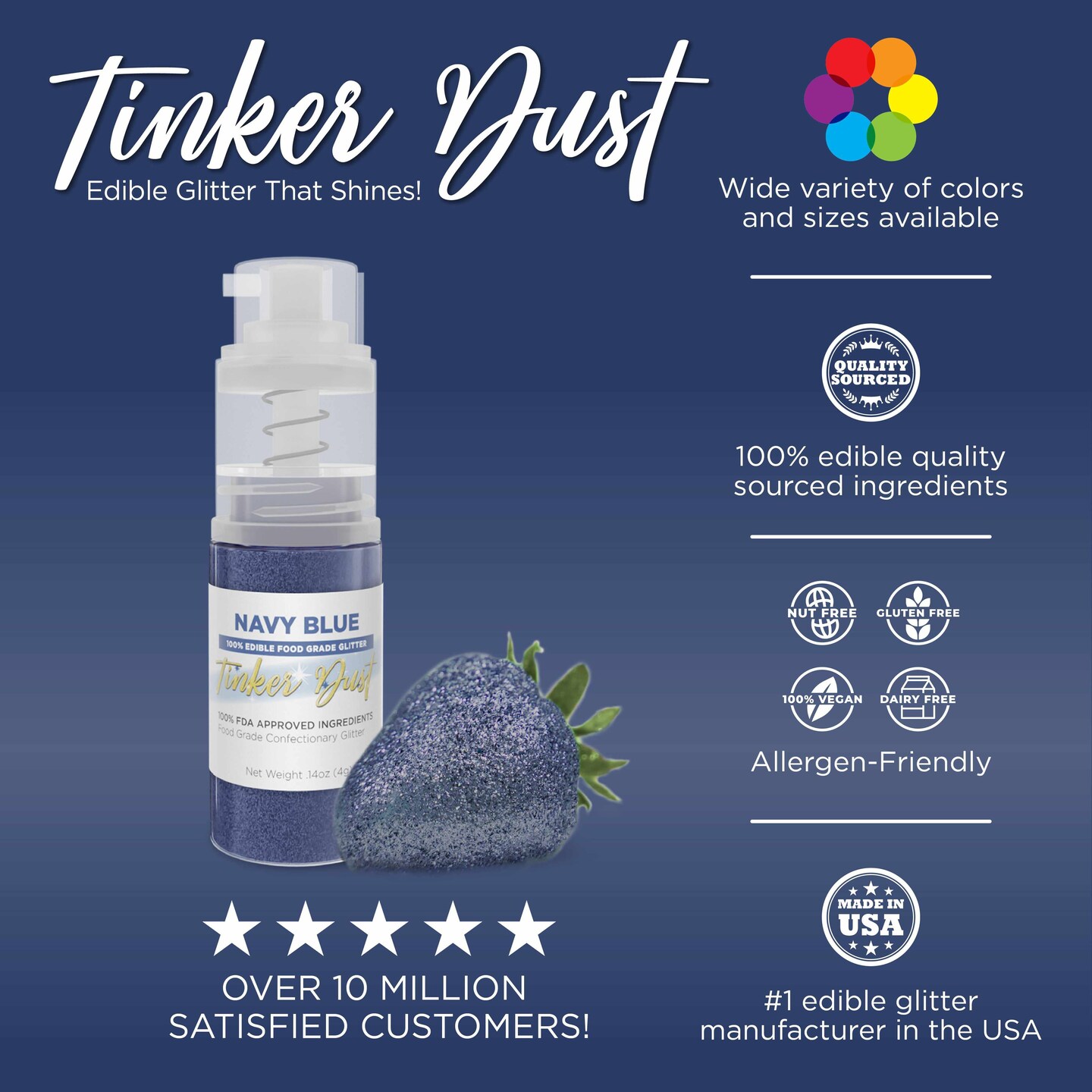 Bakell - Navy Blue Tinker Dust Edible Glitter (25g, 1x Spray Pump) for Food, Desserts, and Beverages!