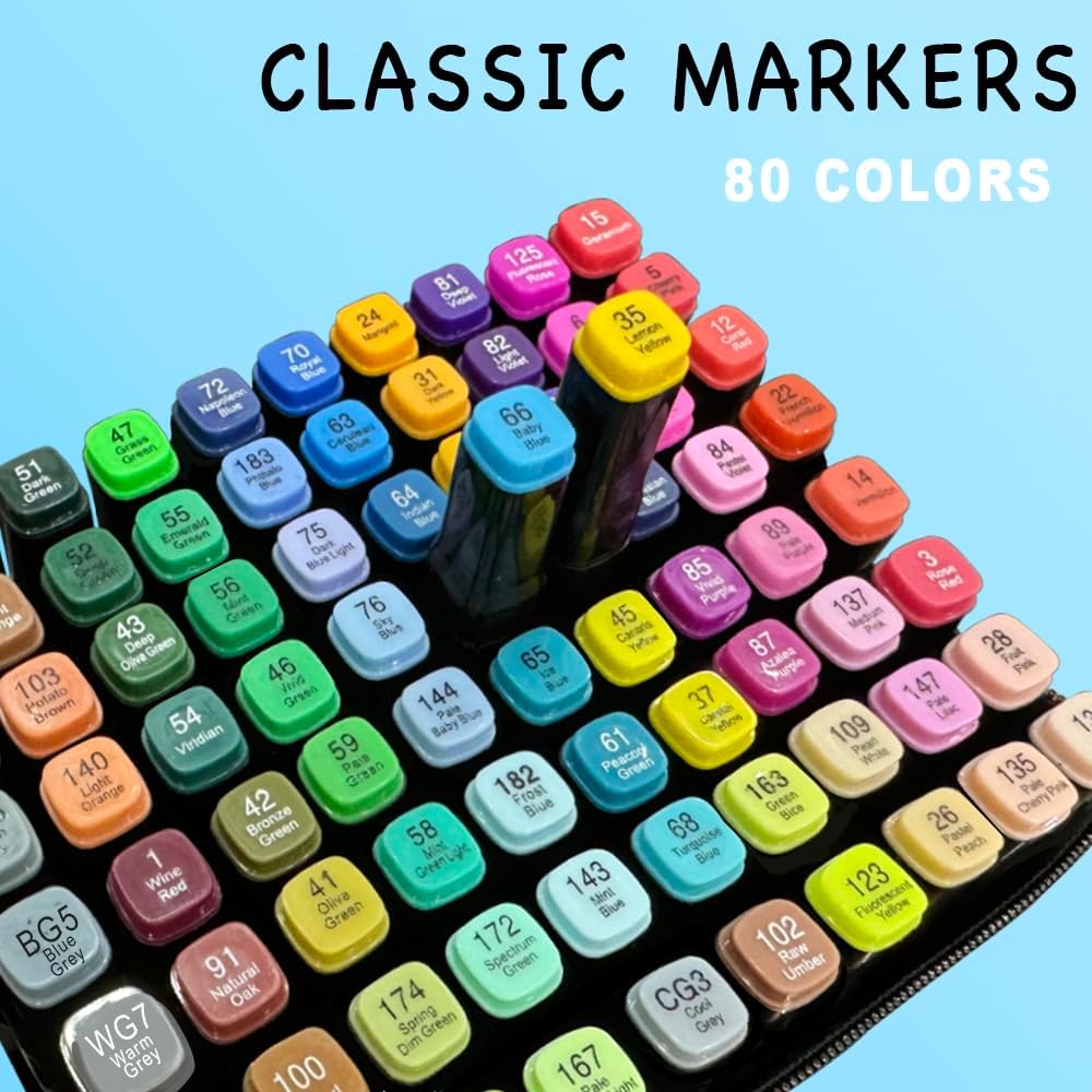 80 Colors Alcohol Markers Set, Dual Tips Blender Art Marker for Drawing Permanent Sketch Marker for adult coloring, Illustrations Alcohol Based Markers, Artist Pens
