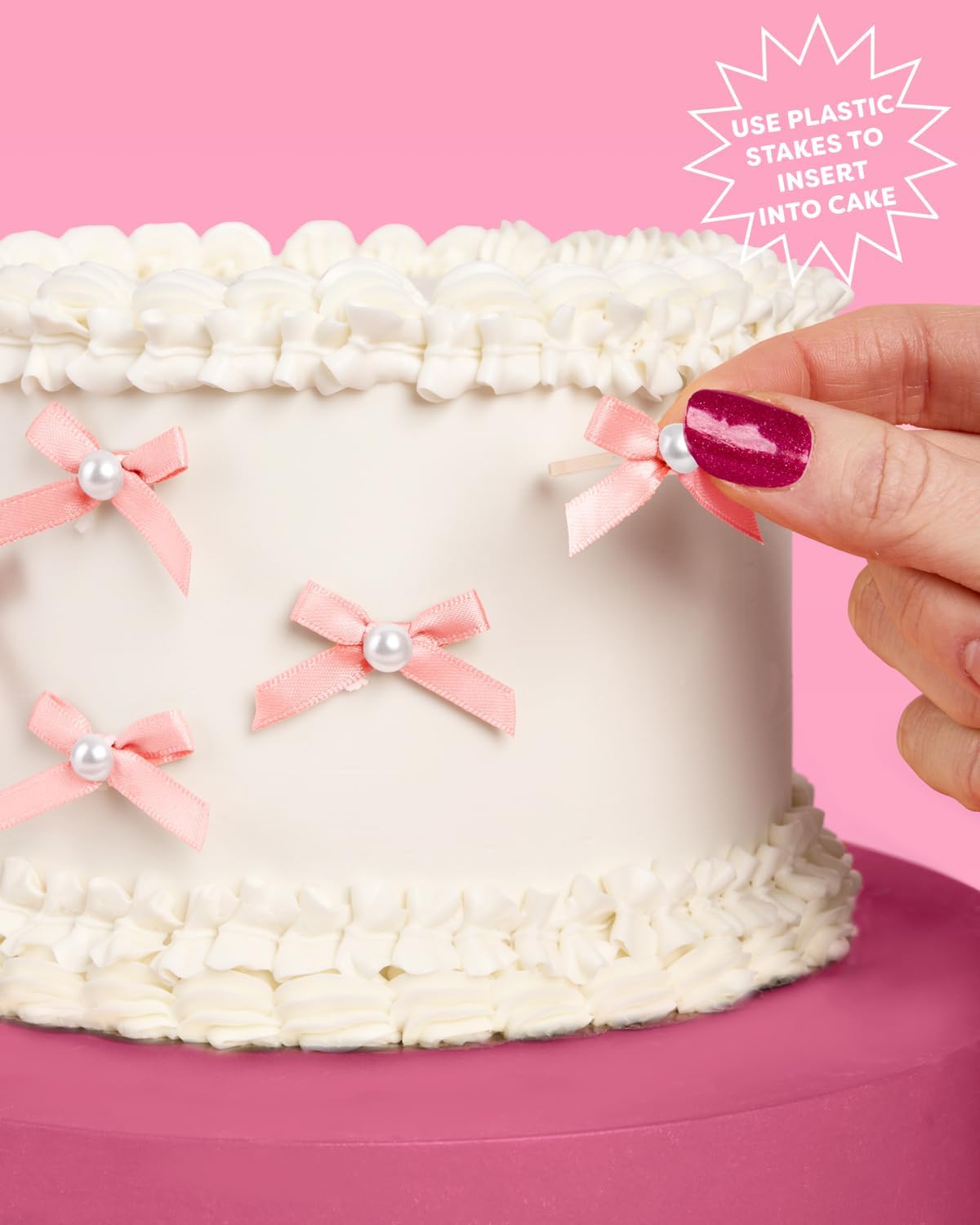 Mini Pink Bow + Pearl Cake Toppers | 12 pcs | Bachelorette Party Decoration, Birthday Candle Accessory, Engagement Dessert Decor, Bridal Food Supplies