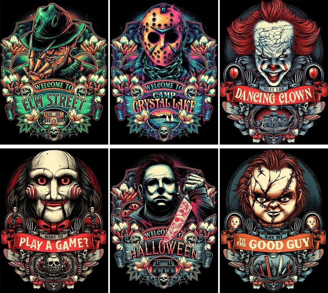 6 Pack Halloween Diamond Painting Kits for Adults - 5D Horror Diamond Art Kits for Adults,Full Drill Diamond Dots DIY Diamonds Pictures Gem Crafts for Home Wall Decor Gifts