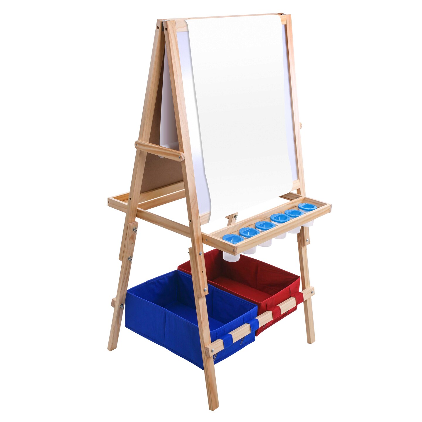 Children&#x27;s Cardiff Double-Sided Art Activity Easel with Chalkboard, Dry Erase Board, Paper Roll, 6 No-Spill Cups, 2 Storage Bins, 2 Trays - Kids Paint