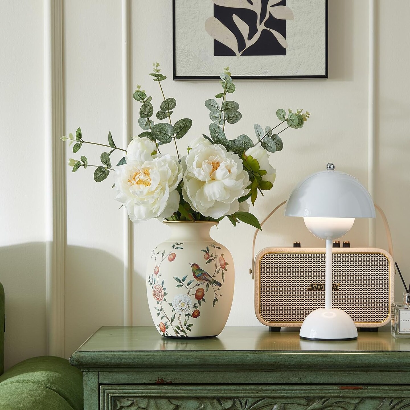 Ceramic Flower Vase, Vintage Home Decor Vases, Farmhouse Decorative Vases for Table, Shelf Bookshelf, Mantel, Entryway and Centerpieces