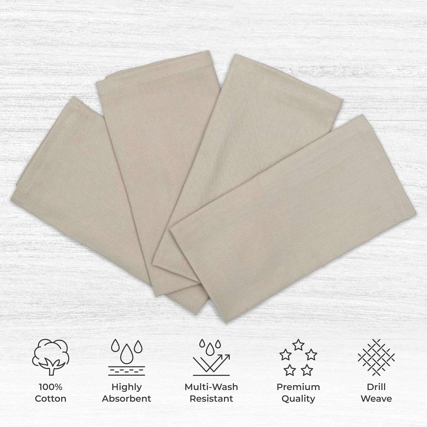 Cotton Napkins, 100% Ring Spun Premium Cotton, for Restaurants, Events and Dinner Napkins, Highly Absorbent Cloth Napkins, 6 Pack, 18 x 18 Inch | Beige