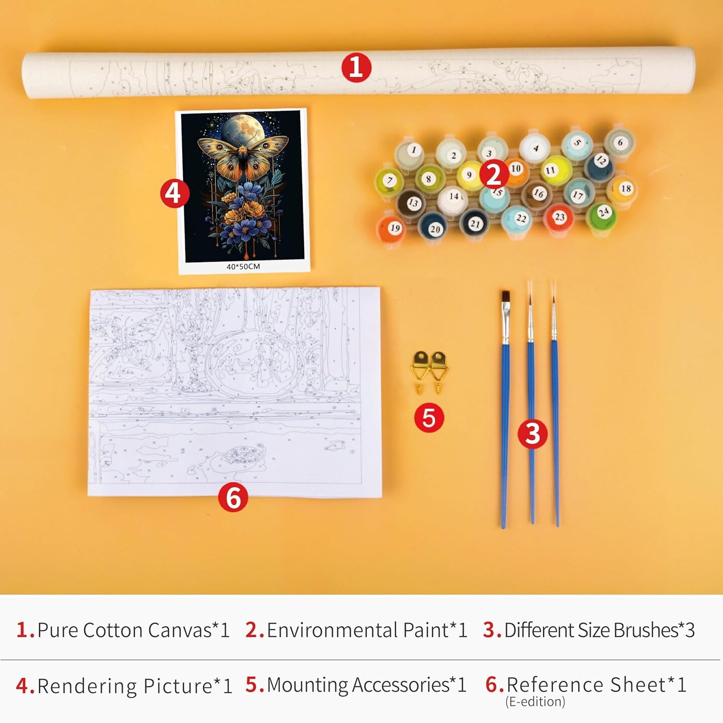 DIY Paint by Numbers Butterfly with Moon Stars Paint by Number for Adults Beginner with Paintbrushes Floral Moon Painting by Numbers Kits on Canvas Art Crafts, 16&#x22;x20&#x22;(Frameless)