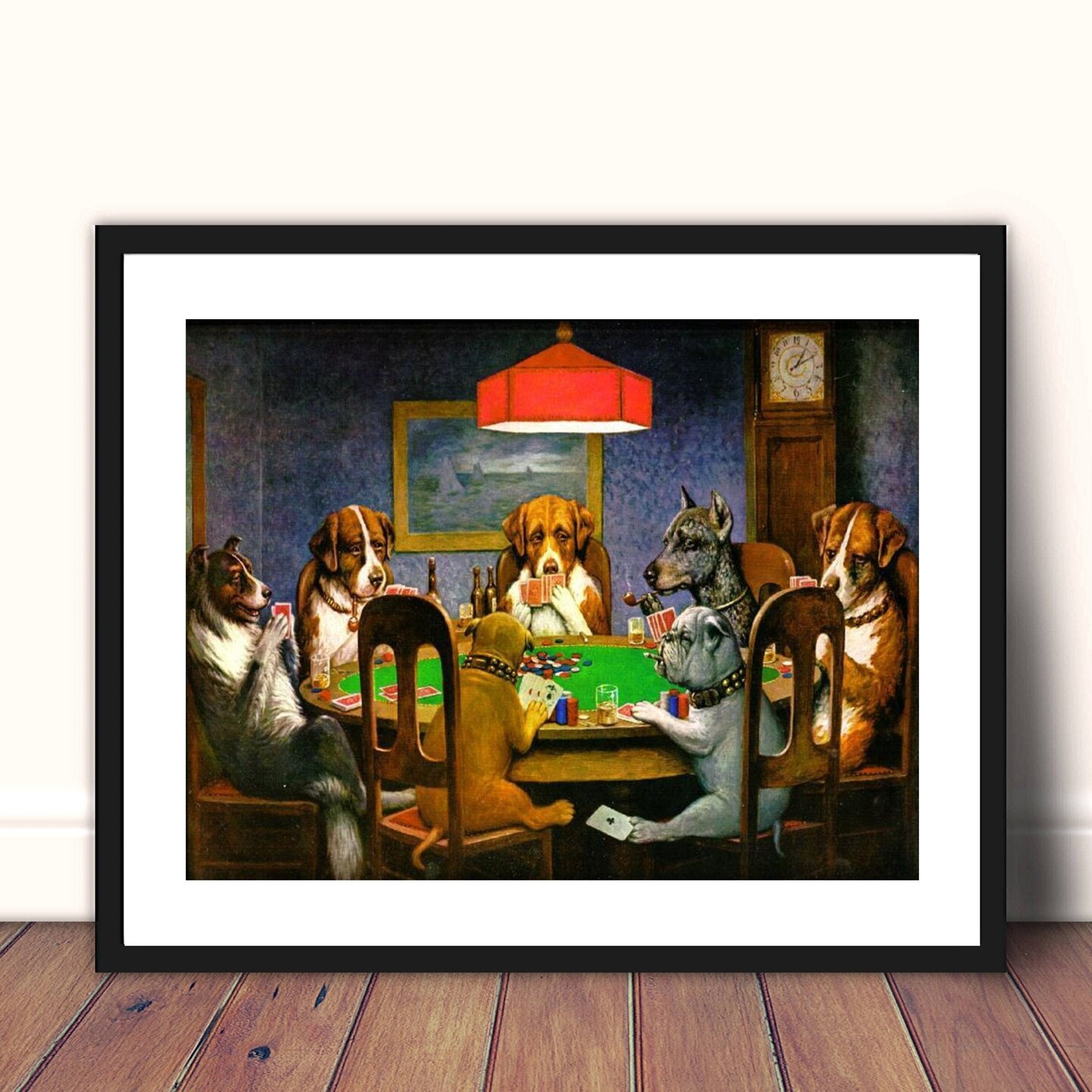 Framed Art Dogs Playing Poker by Cassius Marcellus Coolidge Classic Framed Canvas