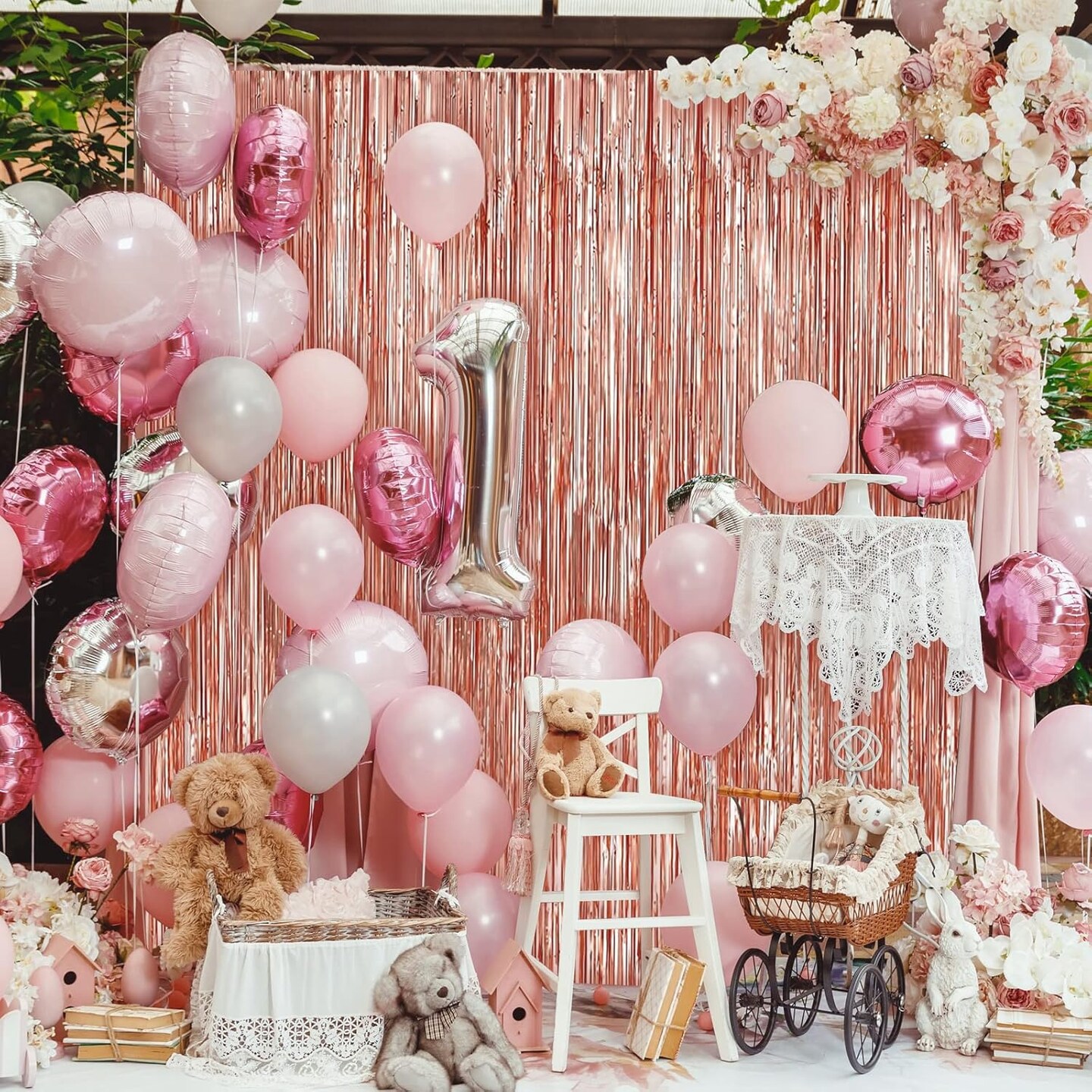 2 Pack 3.3 x 9.9 ft Rose Gold Foil Fringe Backdrop Curtain, Streamer Backdrop Curtains, Streamers Birthday Party Decorations, Tinsel Curtain for Parties, Photo Booth Backdrops, Party D&#xE9;cor