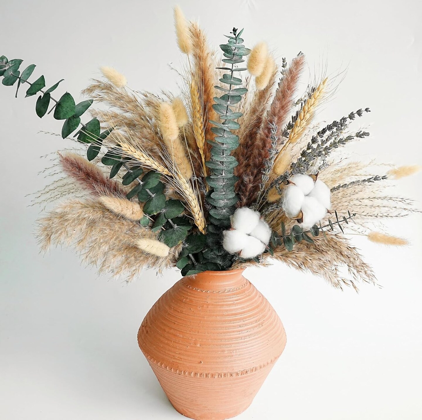 Handmade Dried Flower Bouquet - Pampas Grass, Eucalyptus & Cotton Stems - Boho Home Decor, Wedding Centerpiece
