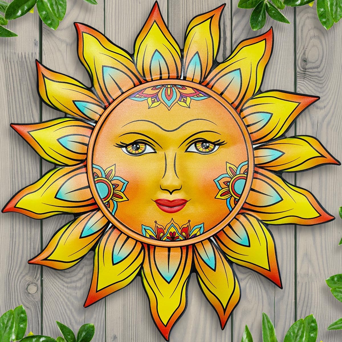 Summer Metal Sun Flower Wall Decor,13inches Sun Wall Art Hanging Decoration for Indoor and Outdoor, Garden Farmhouse Yard Patio Fence Living Room Bedroom Decor