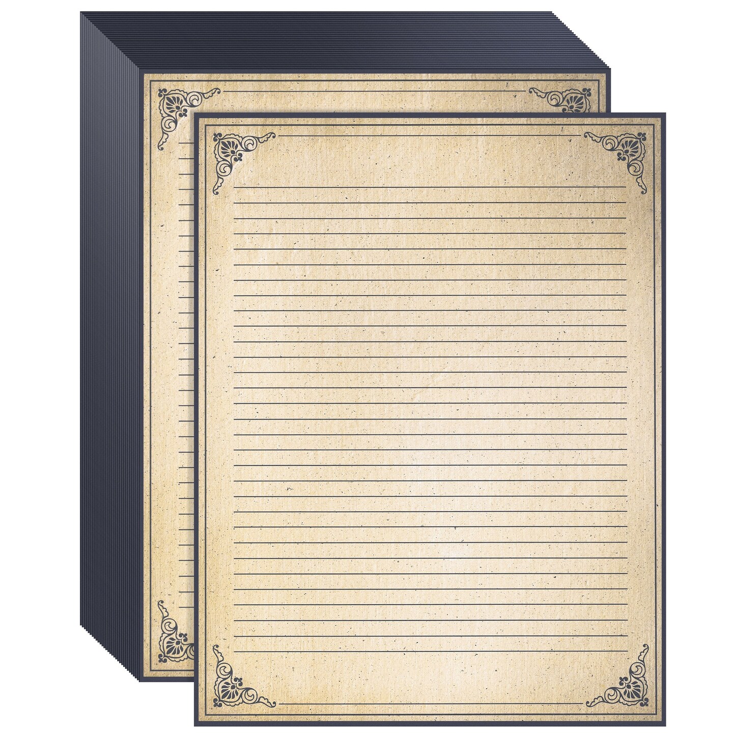 Juvale Vintage Lined Paper - 8.5 x 11 In, Brown, 48 Sheets - Calligraphy Paper, Fancy Stationery & Letter Writing Stationery for Love Letters & Invitations