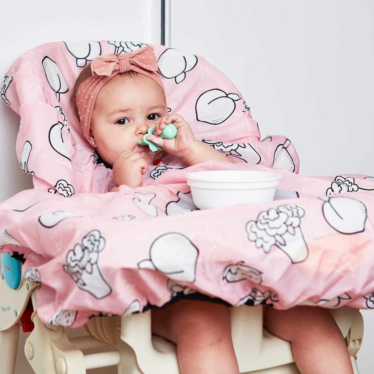 Grabease Allover Waterproof Bib for Self-Feeding Infants and Toddlers, Machine Washable, Ages 6-24 Months, Pink
