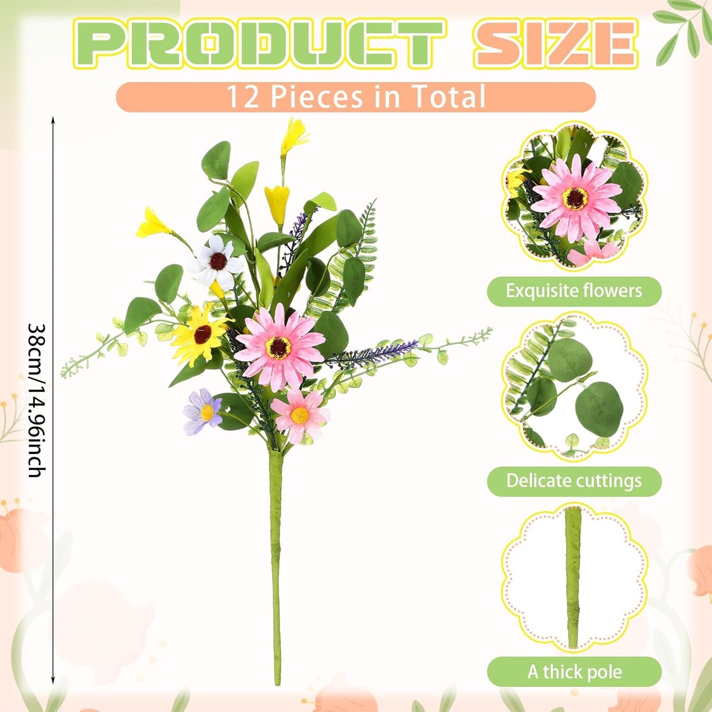 12 Bundles Summer Bundles &#x26; Bouquets Artificial Flowers for Decoration 16 Inch Fake Daisy Wildflowers