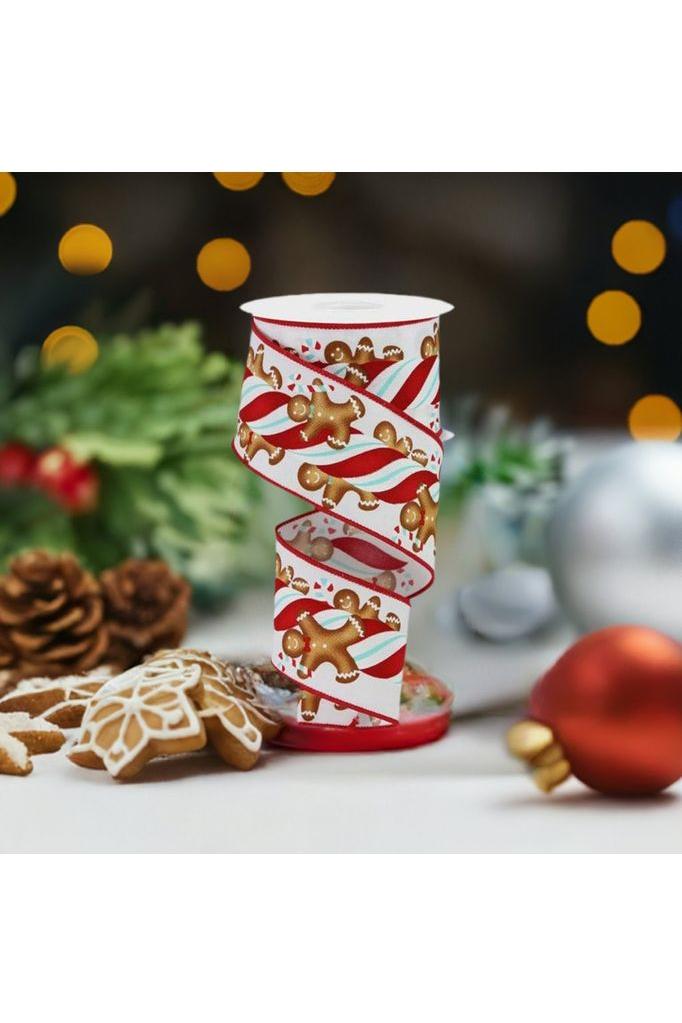 2.5&#x22; Gingerbread Kids Candy Ribbon: White/Ice Blue (10 Yards)