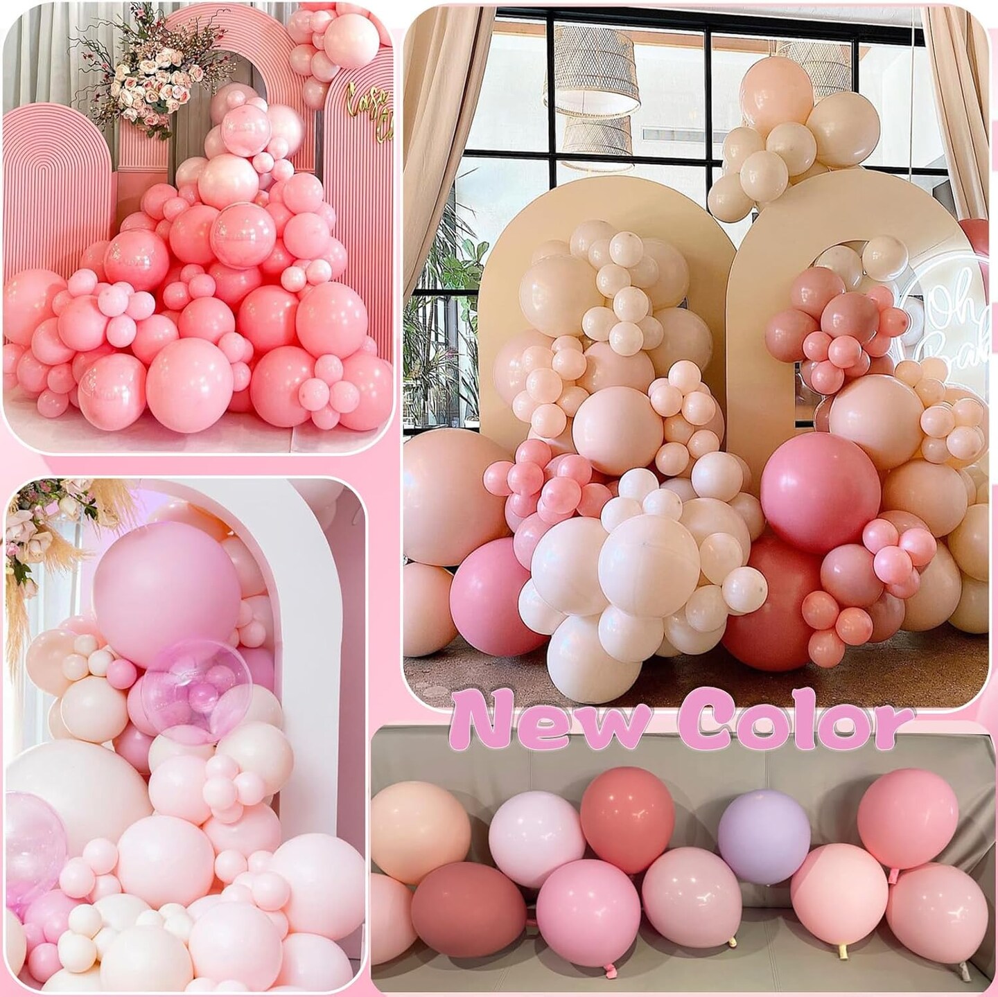 Nude Pink Balloons Different Sizes, Double Stuffed Pink Balloon Arch, Light Pink Balloons Garland,18/12/10/5 Inch Pink Balloons for Boho Party, Baby Shower, Birthday, Weddings(Nude Pink)