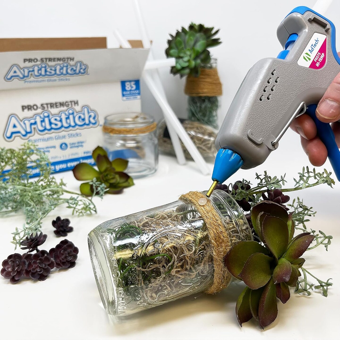 Pro 75 Full Size Hot Glue Gun Kit - Includes 3 Nozzles & Features Artistick Stringless Hot Glue Sticks, 75-Watt Powerful Heater, Ergonomic Design