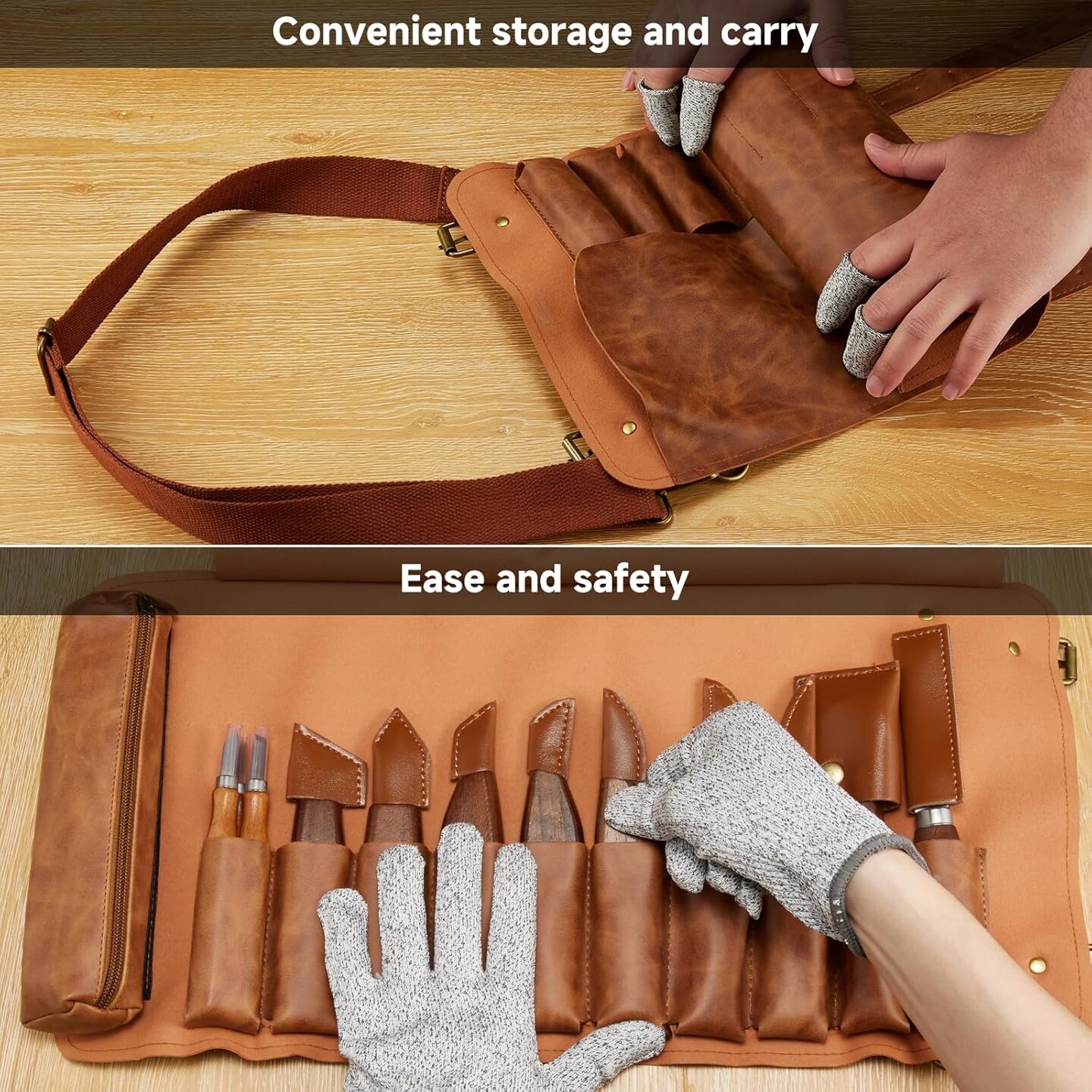 Wood Carving Kit, 17Pcs Wood Carving Tools, Professional Whittling Knife Set, Wooden Hand Knives with Sheath & Deluxe Leather Roll Bag for Beginners Adults & Starter Woodworking