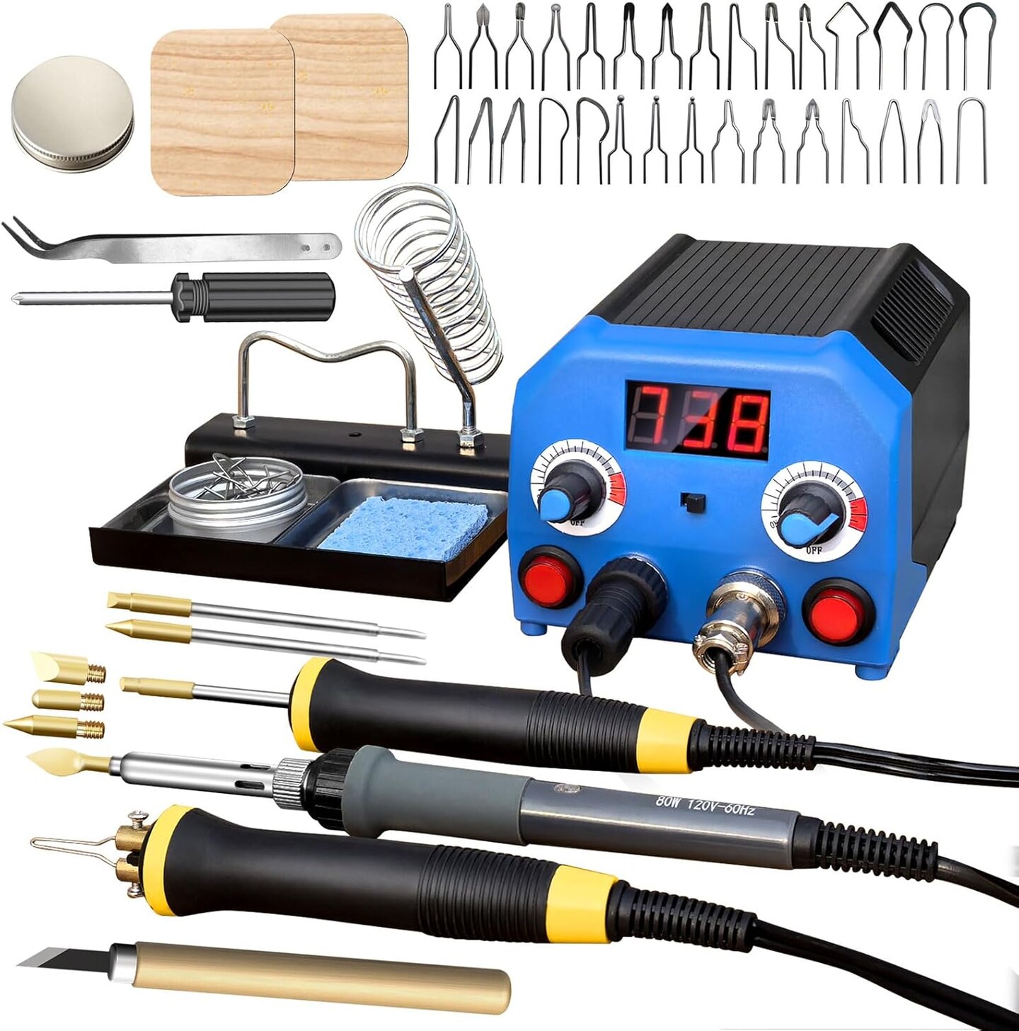 LH55-3-3 Wood Burner kit Wood Burning Tool Pen 200~750&#x2103;, Wood Burning kit with Digital Thermometer Temperature Adjustable Temperature 3 pyrographic Wood Burning pens 37 Wood Burning Pen Tips