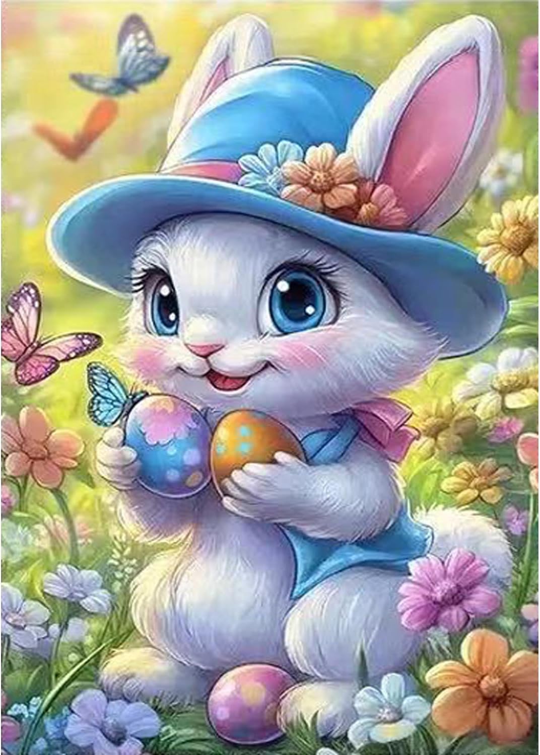 Easter Bunny Diamond Painting Kits,DIY Round Diamond Art Kits for Butterfly Cute Rabbit 5D Full Drill Diamond Dots Paint by Numbers Kit for Adults Home Wall Decor 12 X 16Inch