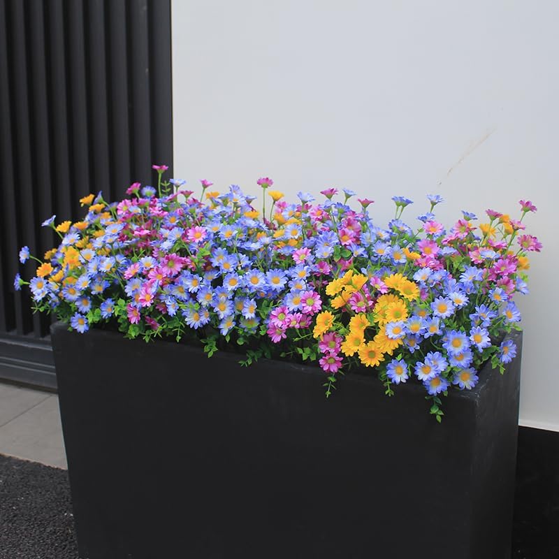 Artificial Plants & Summer Bouquets Flowers Outdoor 16 Bundles Fade Resistant Wildflowers Fake Daisy