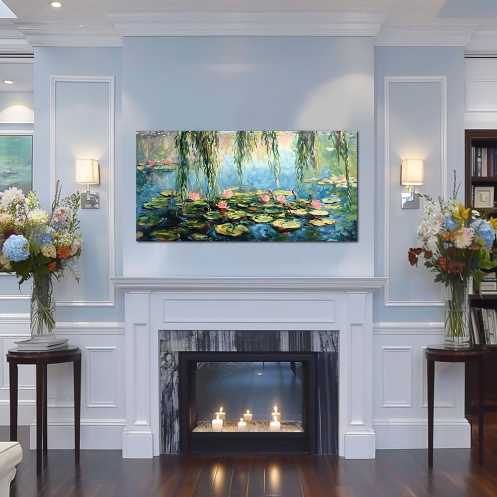 Arts-Large Water Lilies by Claude Monet,Classic Impressionist Wall Art,Famous Canvas Painting for Living room Bedroom Bathroom Home Office Wall Decor 40" x 20"