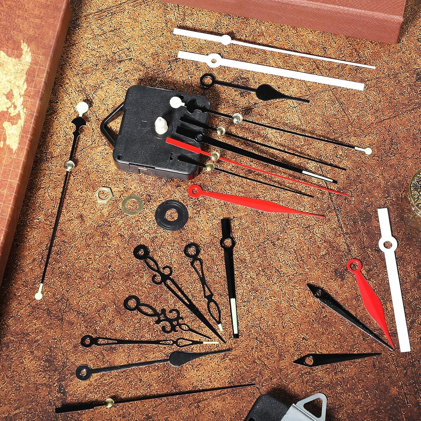 6 Pieces High Torque Clock Movements Long Shaft Clock Movement Mechanism with 8 Different Pairs of Repair Parts for Design Replacement Repairing Accessories