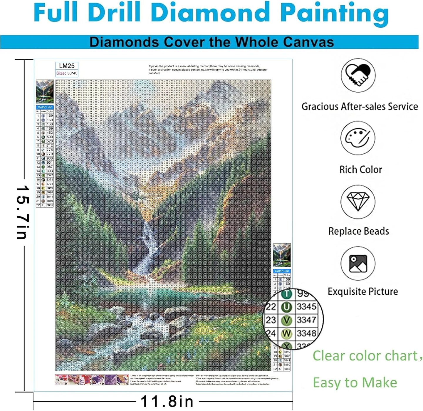 Waterfall & Mountain 5D Diamond Painting Kit – Full Drill DIY Diamond Art for Adults | Scenery Gem Art for Home Wall Décor 12 x 16 Inch