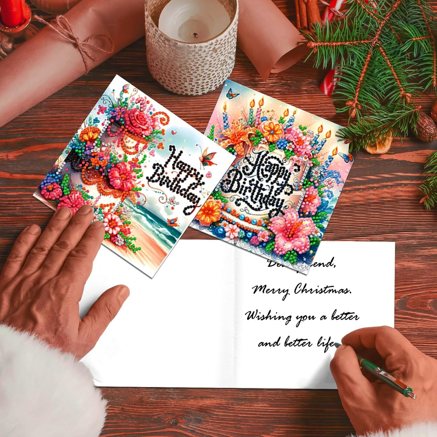 6 Packs Happy Birthday Diamond Painting Greeting Cards with Envelop, Birthday Cake Diamond Art Cards, Flower Bird Butterfly Diamond Greeting Card Arts Kit for Birthday