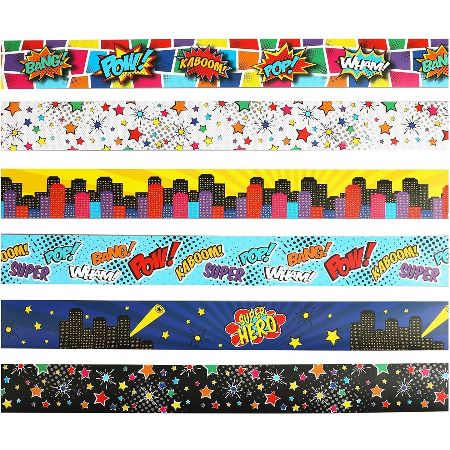 Comic Book Bulletin Board Borders for Classroom (6 Designs, 78 Pieces)