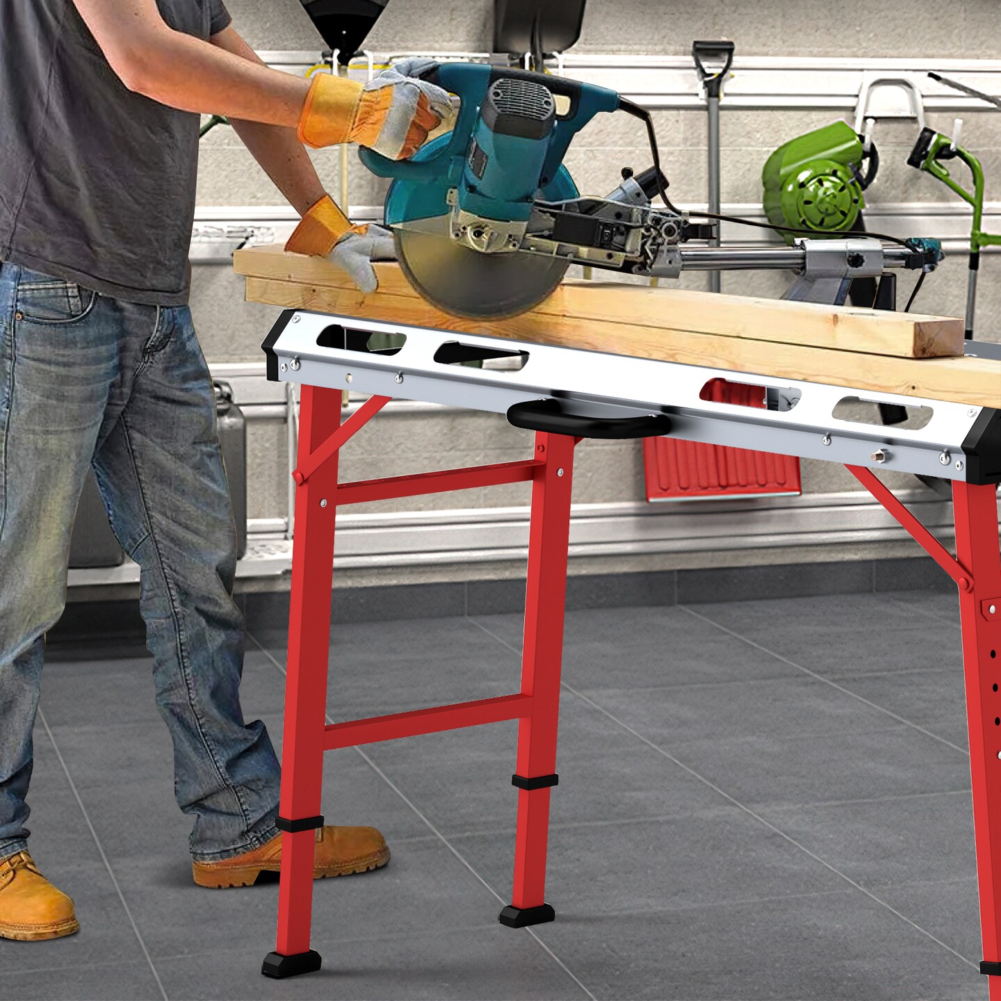 Silver Red Portable Welding Table with Galvanized Metal Top 1000 lbs