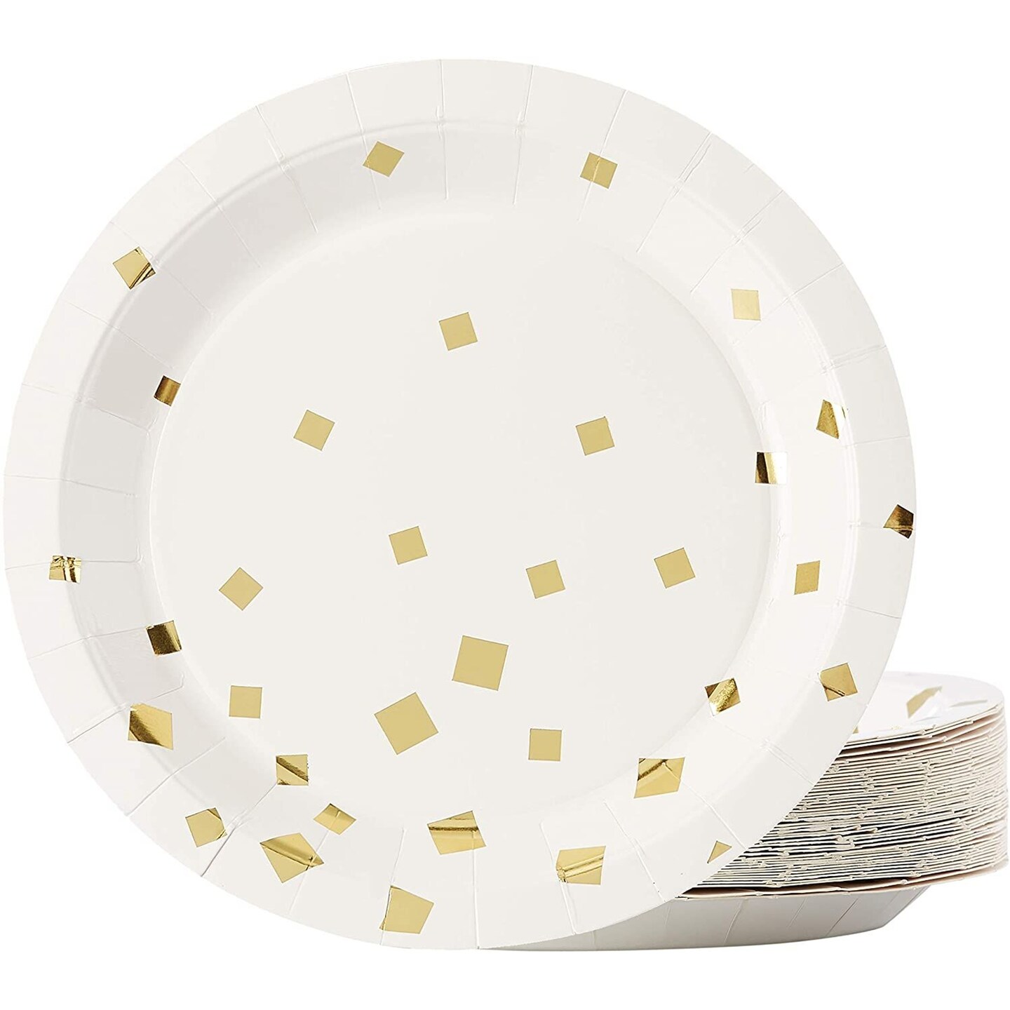 Gold Paper Plates - 48-Pack Gold Foil Square Confetti 9-Inch Disposable Plates, Gold Party Supplies, Appetizer, Lunch, Dessert Round Party Plates