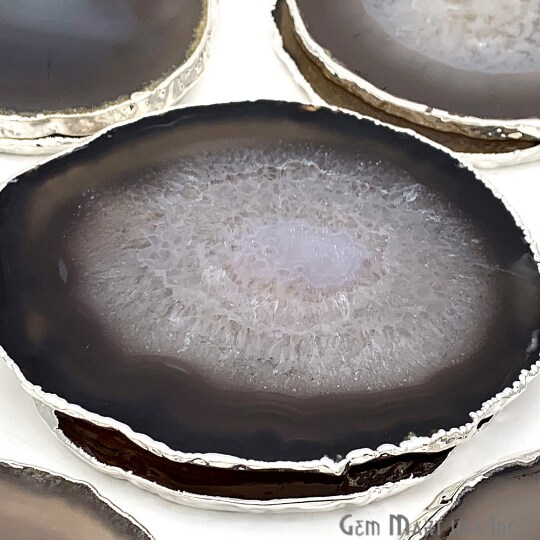 Black Agate Coasters, Drinkware Coasters, Electroplated Agate Slice Home Décor, Agate Canvas, 1PC, GemMartUSA (BKCO)