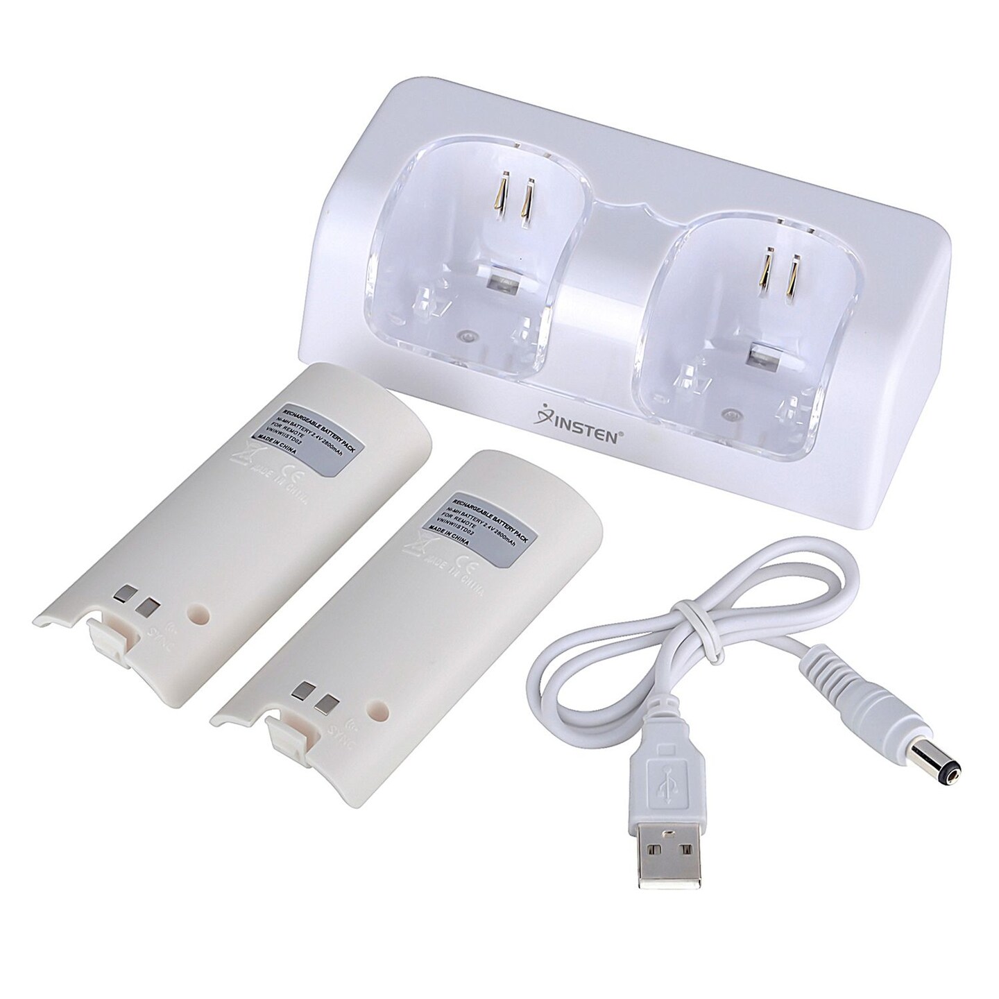For Nintendo Wii Controller &#x26; Wii U Remote - Dual Charger Charging Dock with 2x Rechargeable 2800 mAh Battery, White