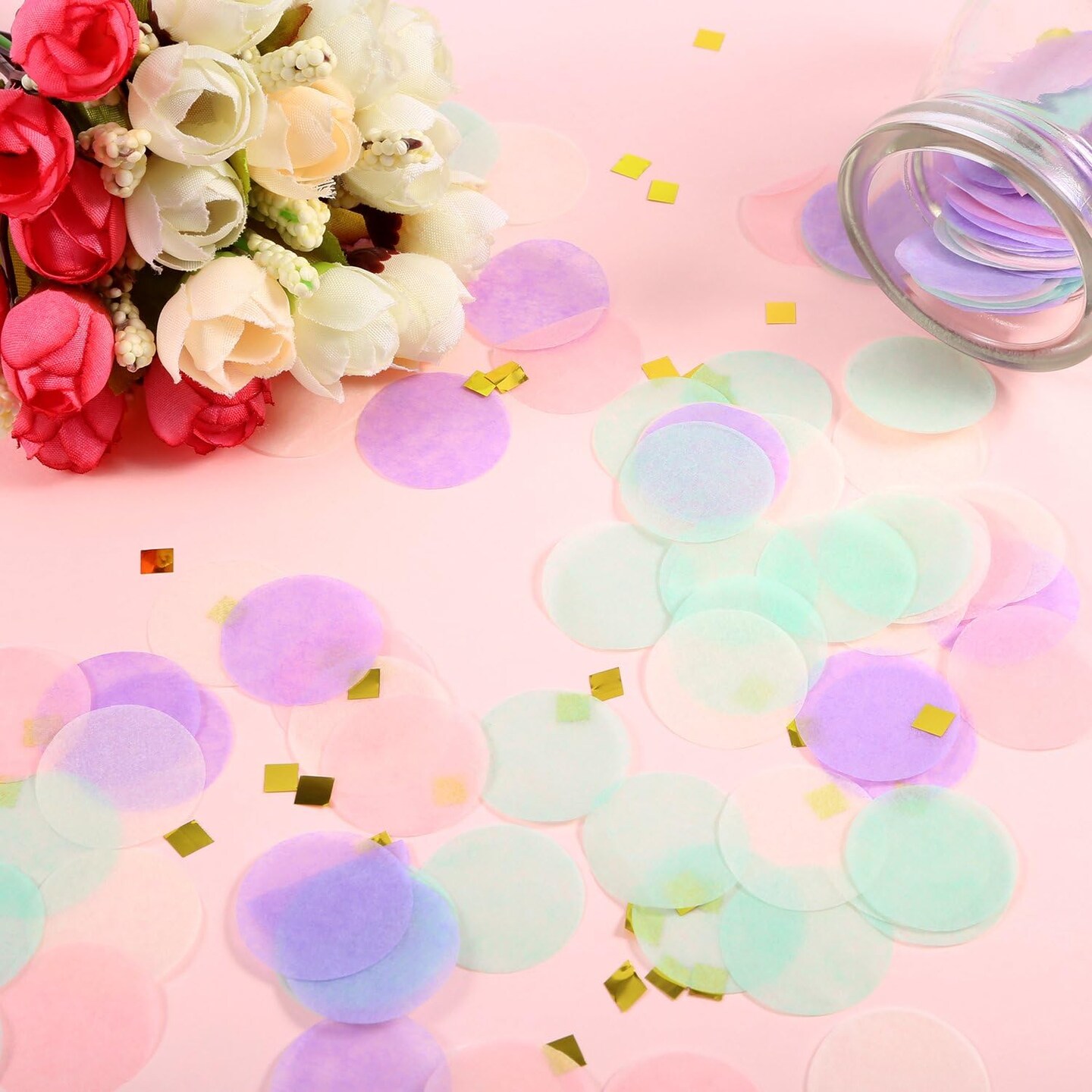 Pastel Table Confetti Unicorn Confetti 1 Inch Round Tissue for Baby Shower Unicorn Birthday Party Decoration, 1.76 oz(Mint Green, Purple, Pink, Cream)