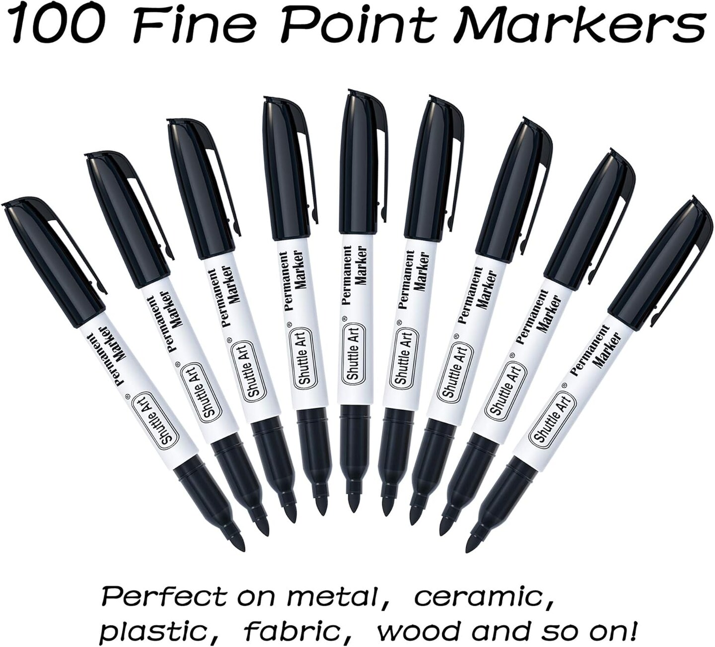 Permanent Markers, 100 Pack Black Permanent Marker set,Fine Point, Works on Plastic,Wood,Stone,Metal and Glass for Doodling, Marking
