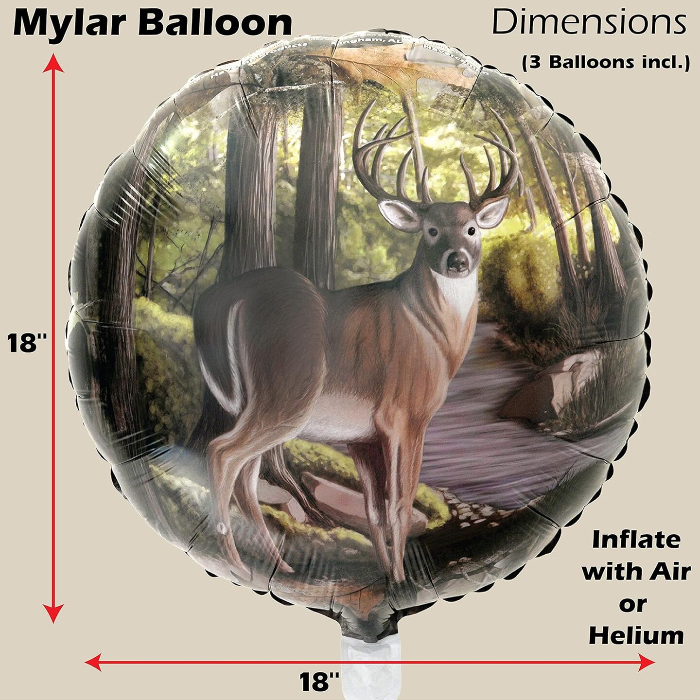 Buck Party Balloons (3 pcs.)! 3 Deer (18&#x22;) Mylar Balloons in Next Camo pattern. Camouflage Motif with Beautiful Buck. Great for Hunter Themed Party, Birthdays, Graduations, Father&#x27;s Day.