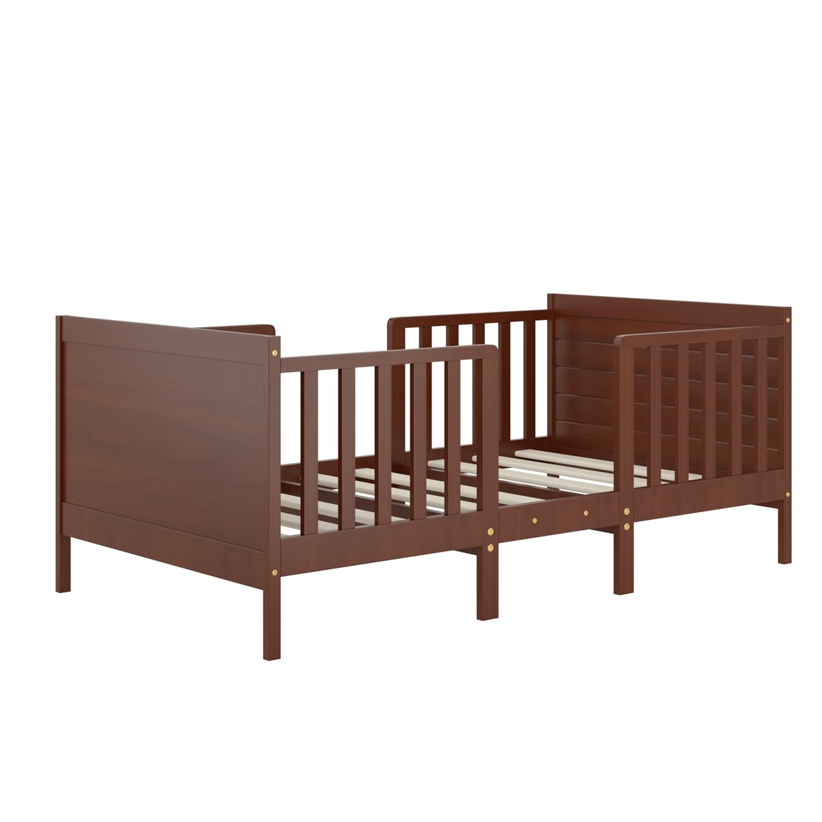 Rubber Wood 2-in-1 Convertible Kids Bed with Guardrails and Chairs