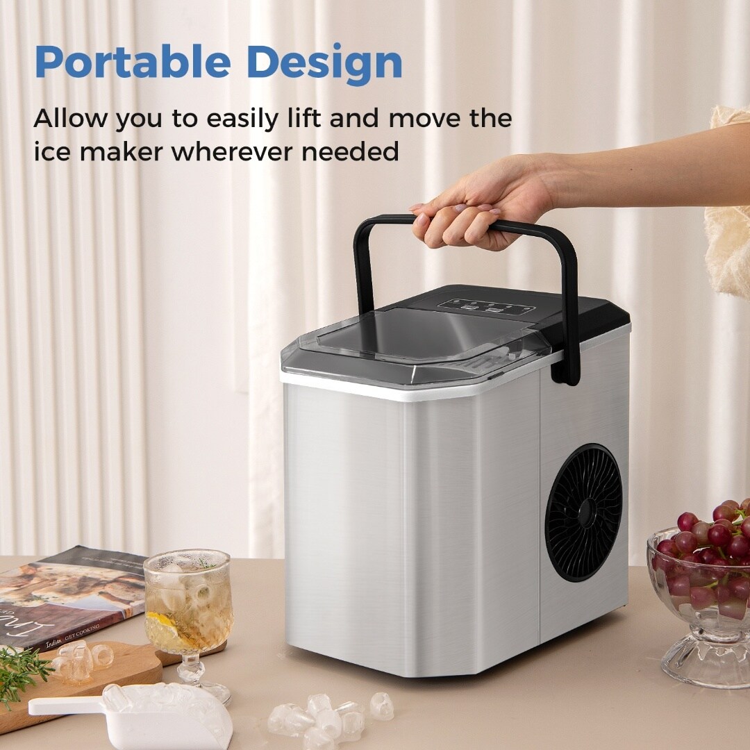Portable Countertop Ice Maker with Self-Cleaning Function and One-Button Control Panel