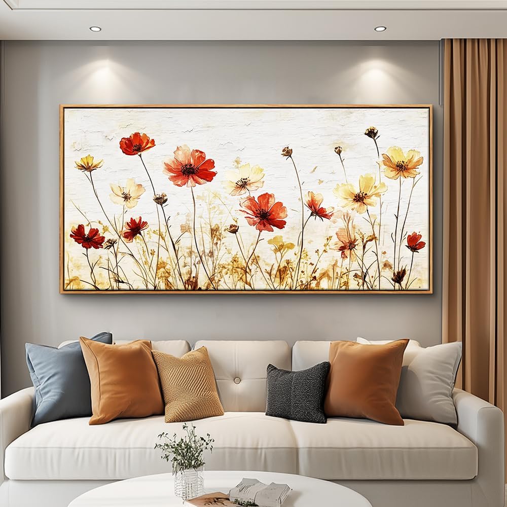 Large Framed Canvas Wall Art For Living Room Wall Decoration For Bedroom Abstract Flower Painting Wood Frame Dining Room Decor Artwork Prints Modern Room Home Decor Ready To Hang 20&#x22;X40&#x22;