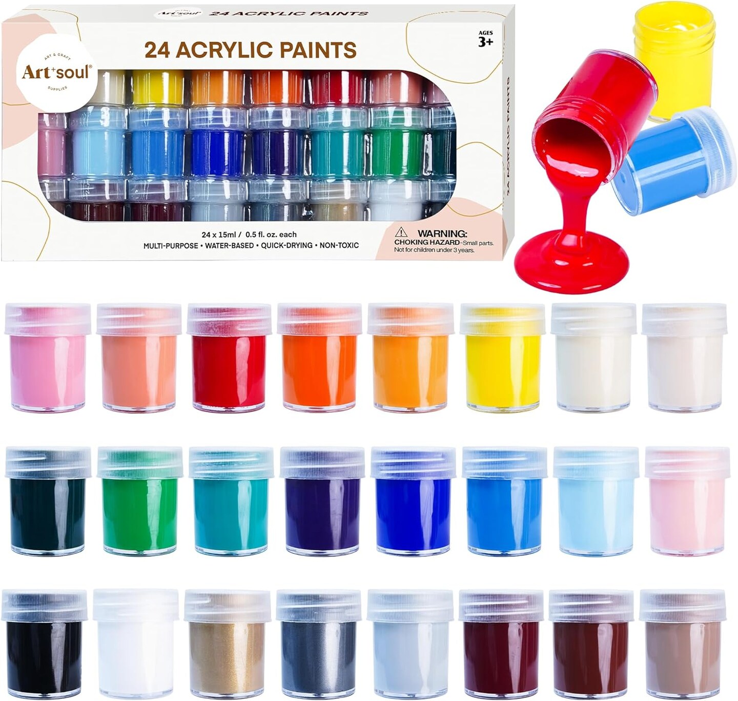 Acrylic Paint Set - 24 Vibrant Colors, 0.5oz/15ml Jars, Non-Toxic - Elevate Your Creative Journey with Exceptional Painting Results!