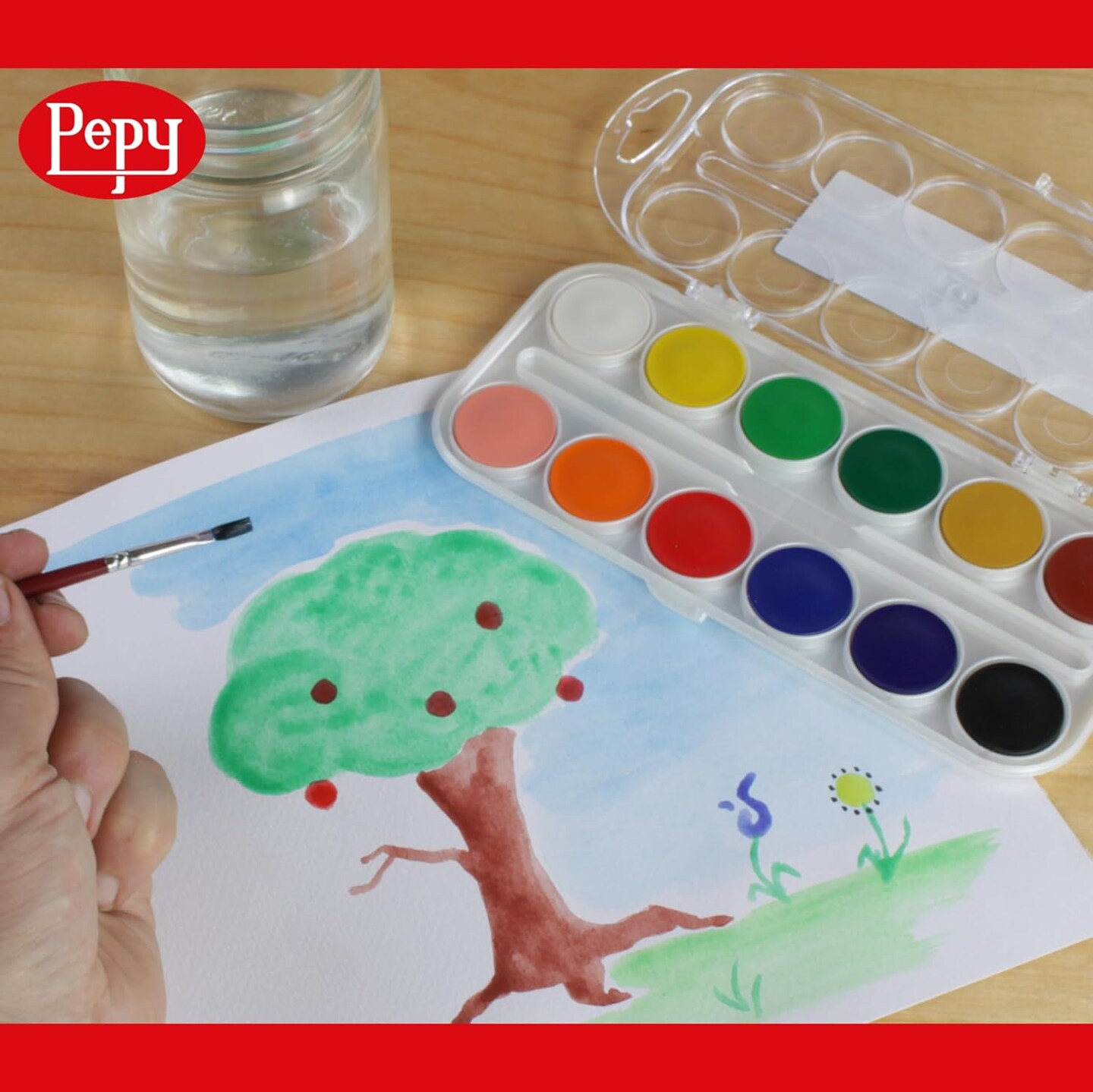 Watercolor Paint Set of 12 Colors; Includes Brush & Closable Mixing Tray, Multicolor