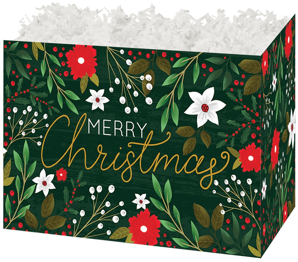 Pack/6: Botanical Christmas Basket Box - 6-3/4 x 4 x 5&#x22;