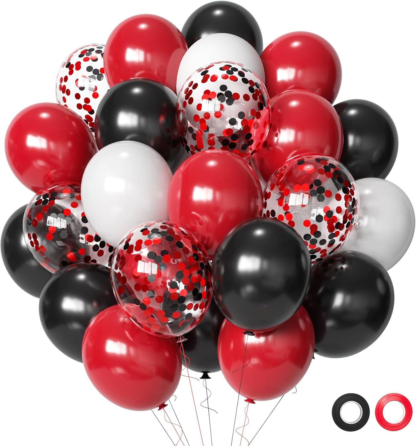 Red and Black Latex Balloons, 50Pcs 12inch Black Red White Party Balloons for Birthday,Wedding,Baby Shower,Casino Party, Race Car Party,Valentine&#x27;s Day