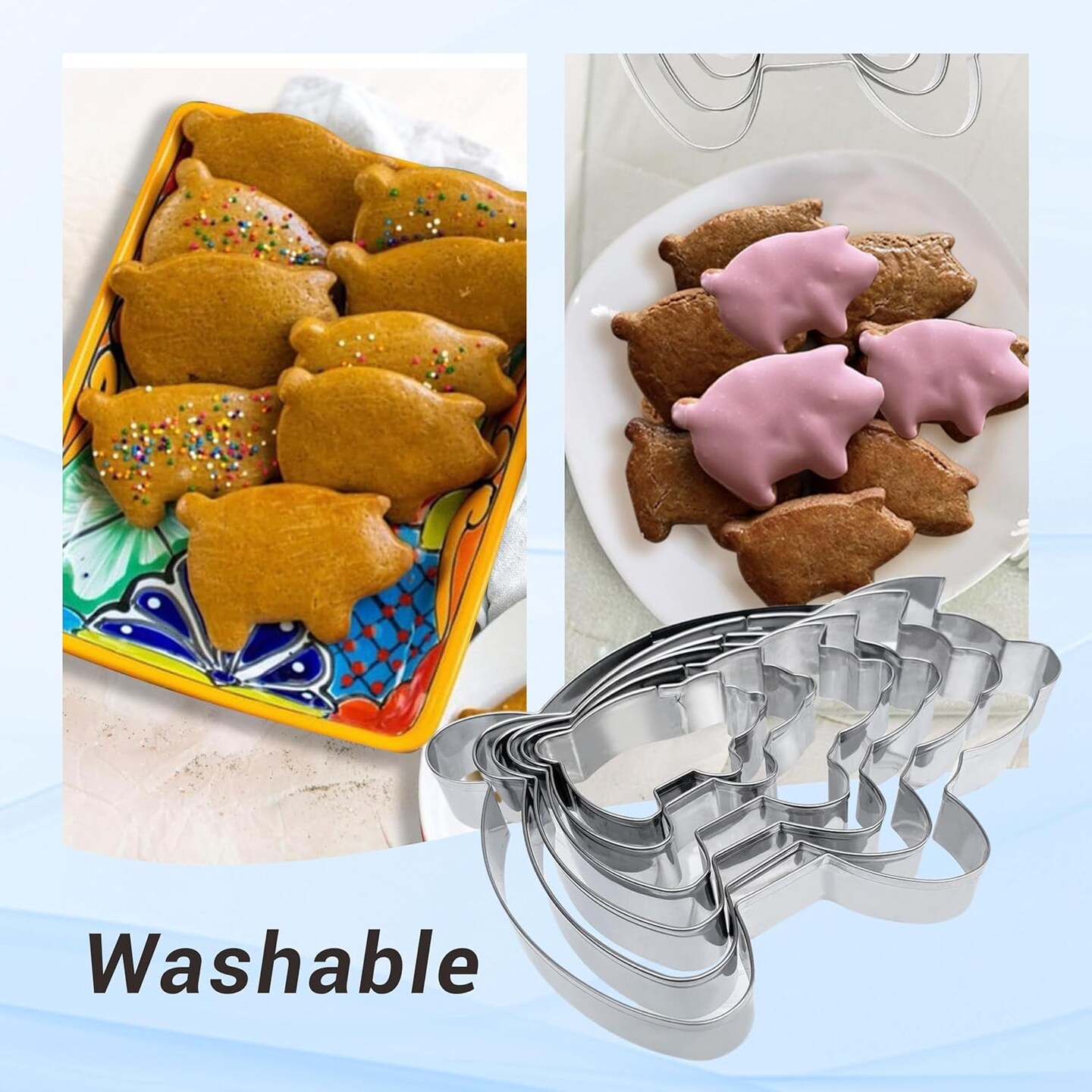 6PC Stainless Steel Pig Cookie Cutters Mexican - 5.5", 4.5", 4", 3.5", 2.5", 2.0",Perfect for Mexican Concha Bread - Concha Cutter and Concha Stamp,Baking Tools for Pig Shaped Pastry and Bread Making