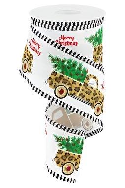 2.5&#x22; Leopard Merry Christmas Ribbon: White (10 Yards)
