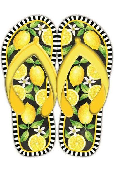 13&#x22; Metal Embossed Flip Flops: Lemon Black