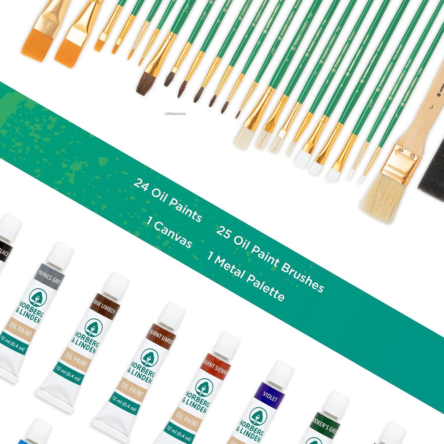 Oil Paint Set - 24 Paints, 25 Brushes, 1 Canvas, and Art Palette - Oil Painting Supplies for Kids and Adults, Paint Supplies
