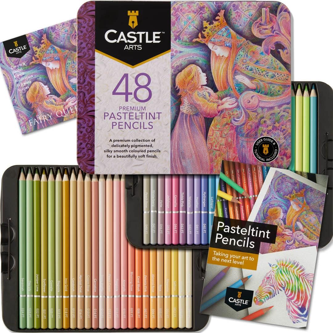 48 Pasteltint Coloured Pencils Set | Quality Colours in Softer, Sumptuous Tones | For Professional and Adult Artists | Protected and Organised in Presentation Tin Box