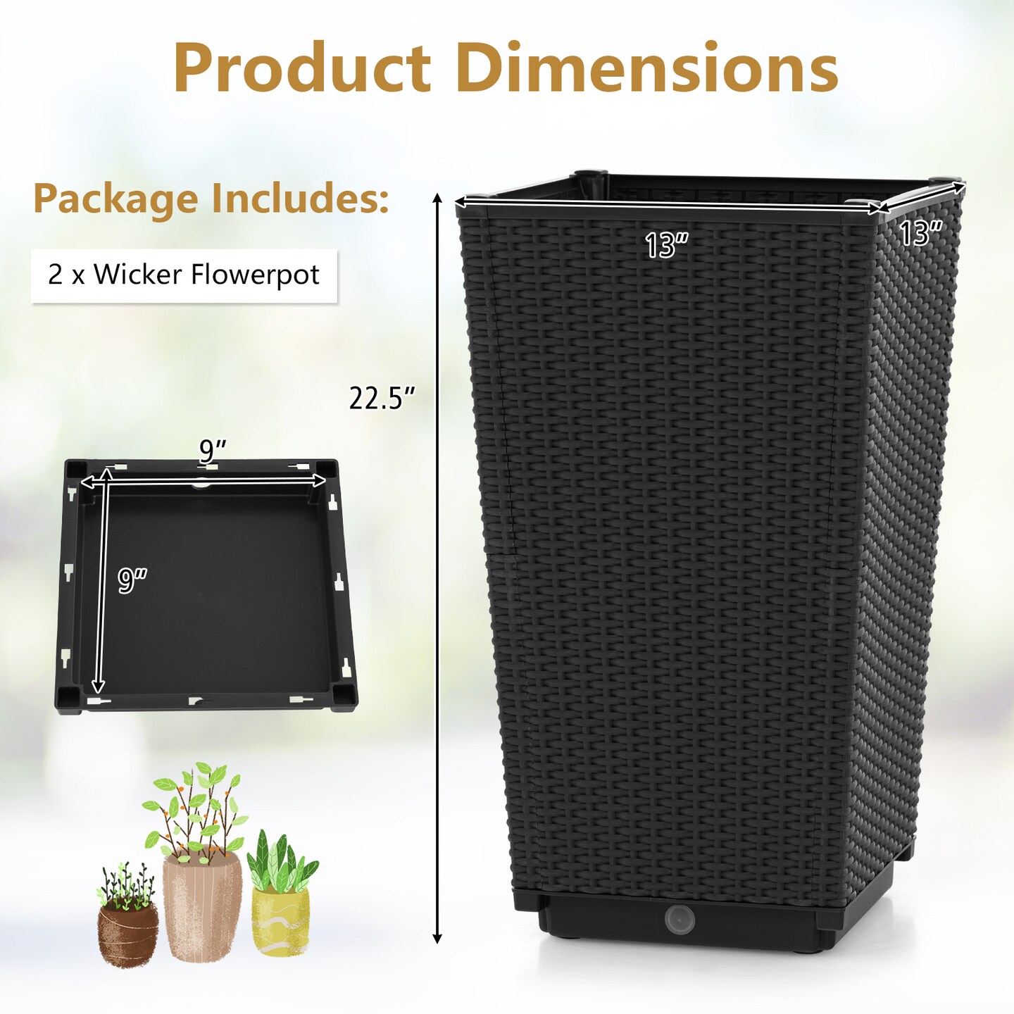 Wicker Planter Set of 2 with Self-Watering System and Weather-Resistant PP Material